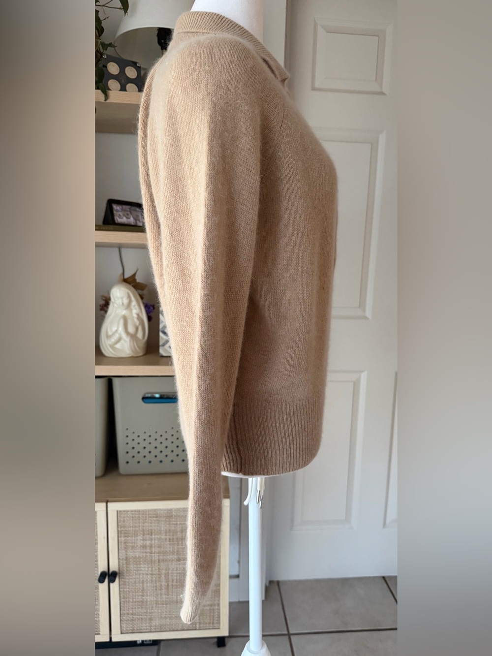 Vintage Liz Claiborne Lambswool Angora Polo Sweater M Beige Collared - Picture 3 of 8